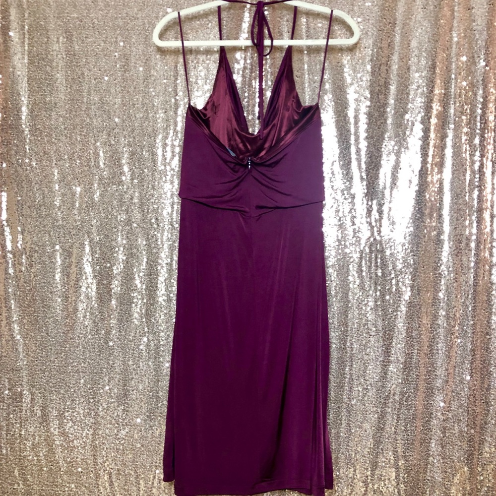 Wine Halter Semi Formal Cocktail Slip Dress - Picture 4 of 8